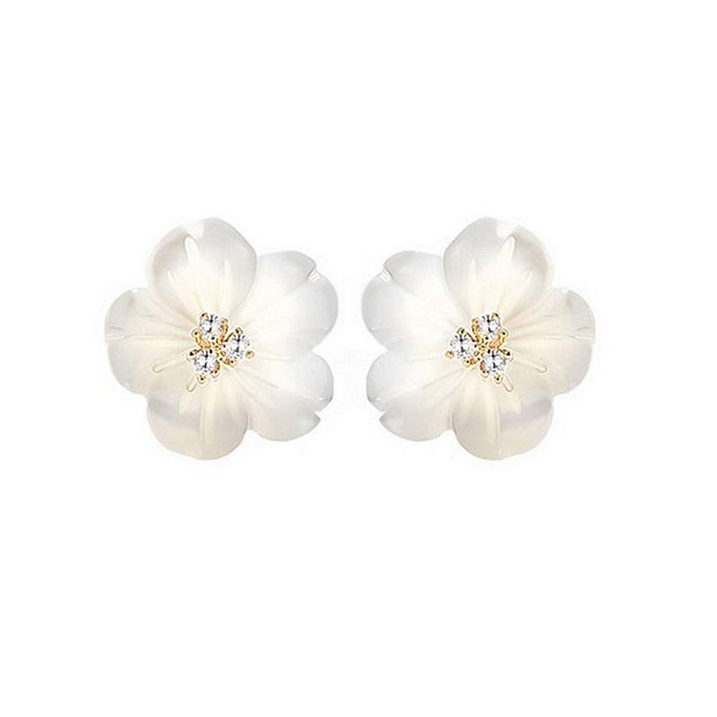 Dtja CZ Shell Pearl Flower Stud Earrings for Women Girls 925 Sterling Silver 14k Gold Plated Hypoallergenic Crystal Cute Small Floral Statement Cartilage Tragus Post Fashion Birthday Wedding Jewelry - Image 1
